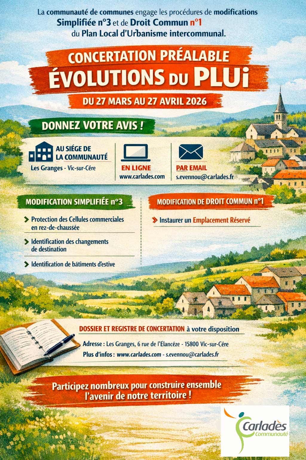 Concertation publique, PLUi du Carladès du 27 mars au 27 avril 2026