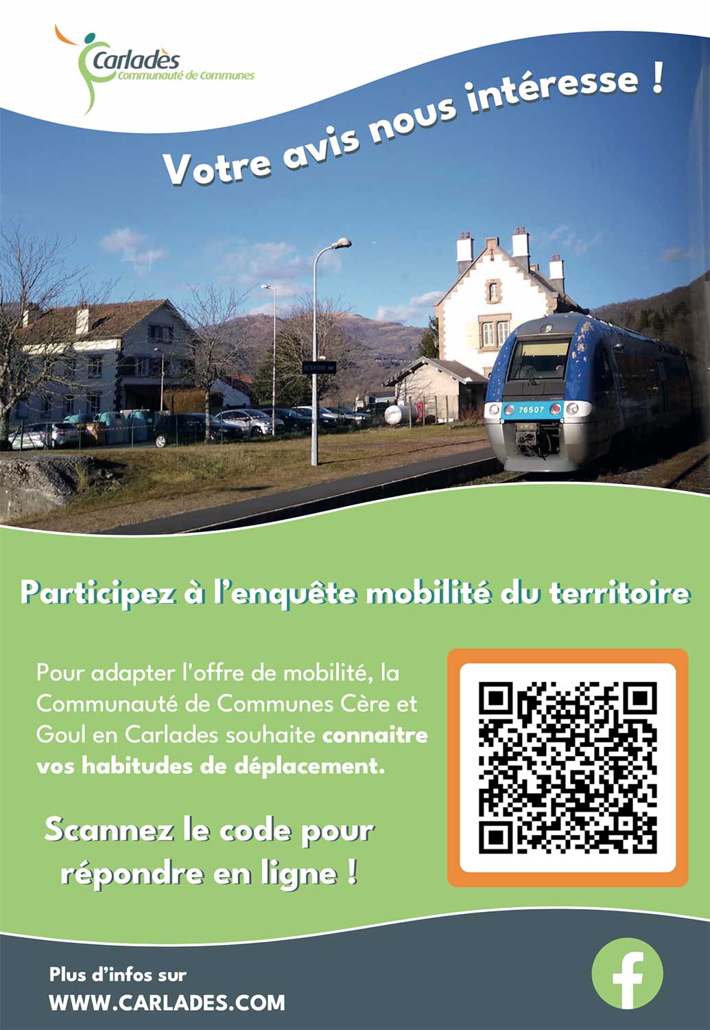 La Communauté de Communes Cère et Goul en Carladès lance une enquête pour connaître les habitudes de déplacement.